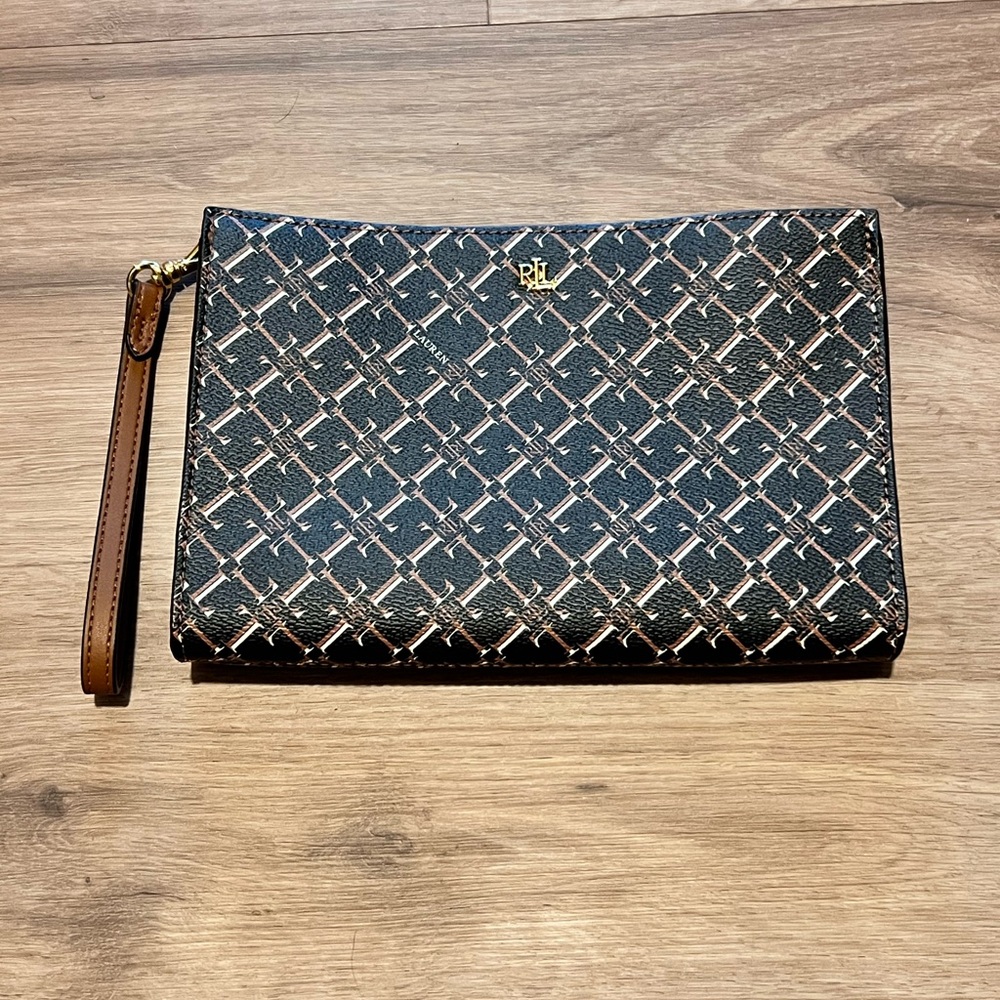 Ralph Lauren Black and Tan Patterned Wristlet